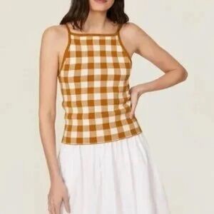 Madewell Gingham Square-Neck Cami - Mustard & White
